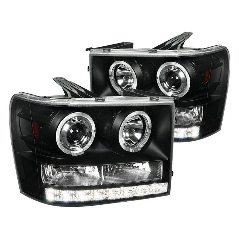 Spec-D Projector Headlights GMC Sierra (2007-2013) Dual LED Halo - Black Housing
