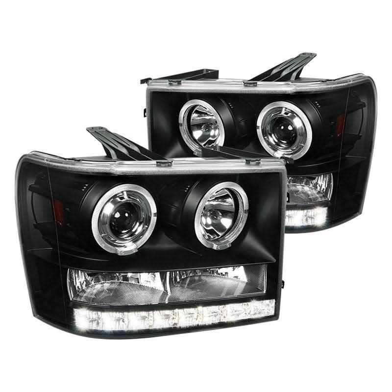 Spec-D Projector Headlights GMC Sierra (2007-2013) Dual LED Halo - Black Housing