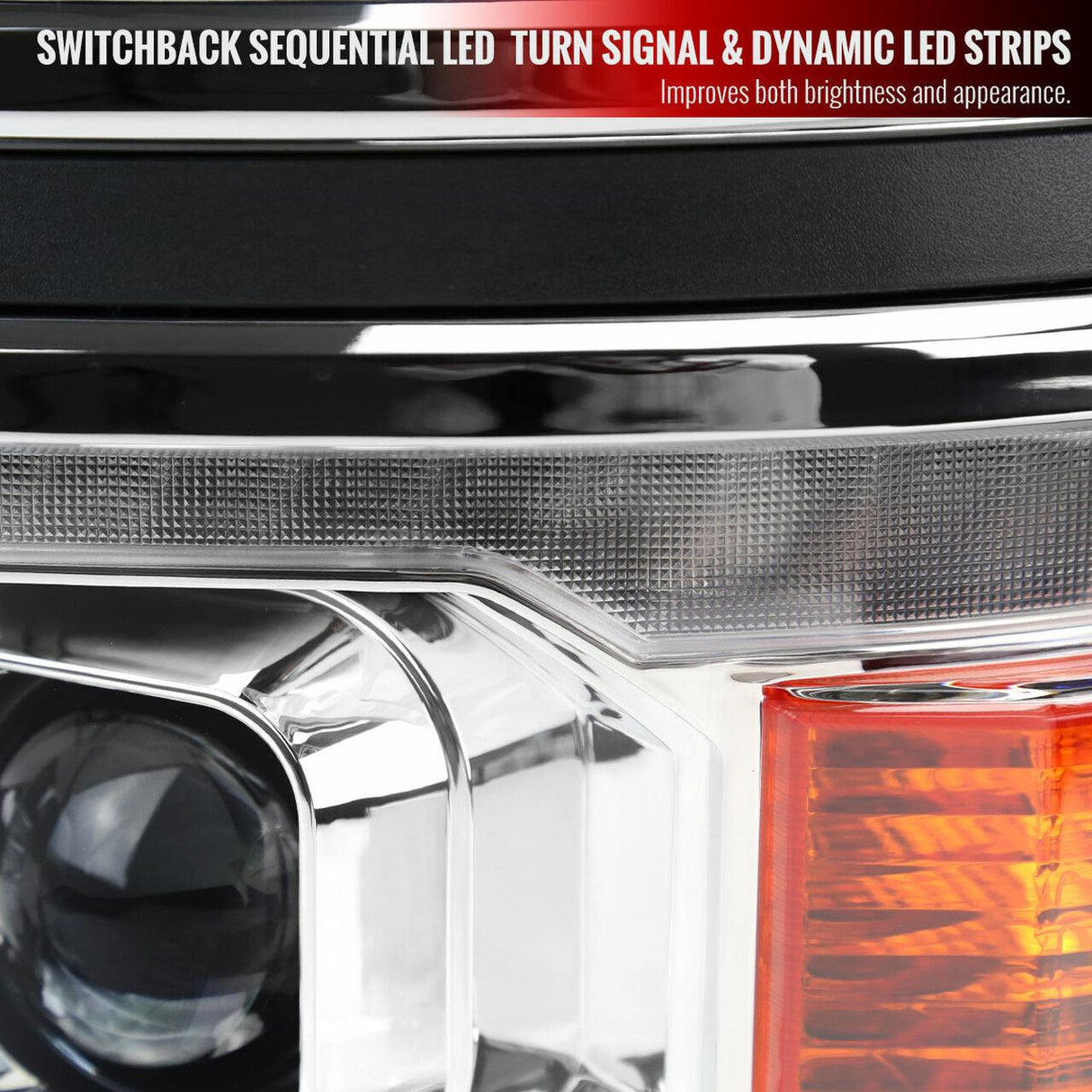 Spec-D Projector Headlights Silverado (14-15) Switchback Sequential w/ LED Bar - Black / Chrome