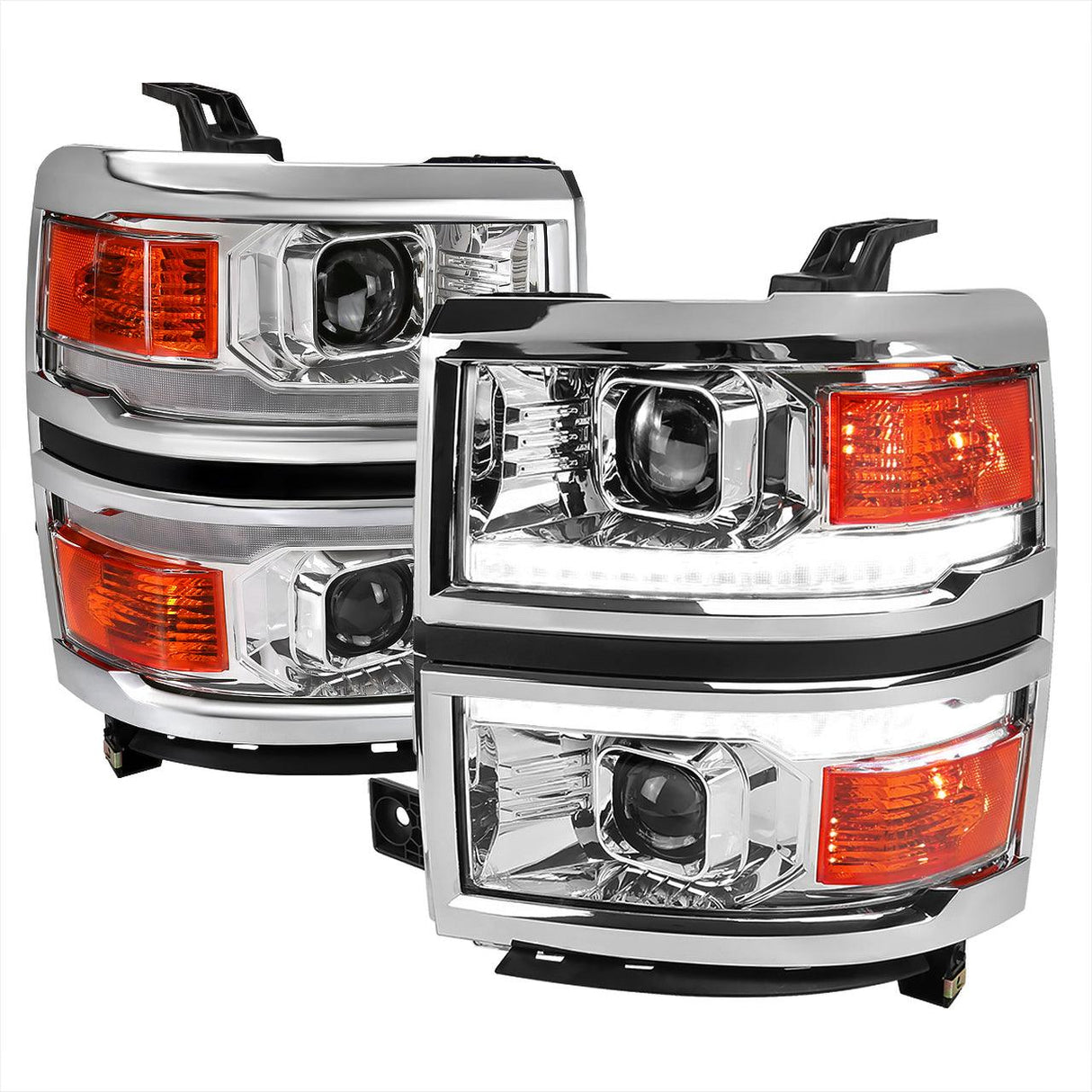 Spec-D Projector Headlights Silverado (14-15) Switchback Sequential w/ LED Bar - Black / Chrome
