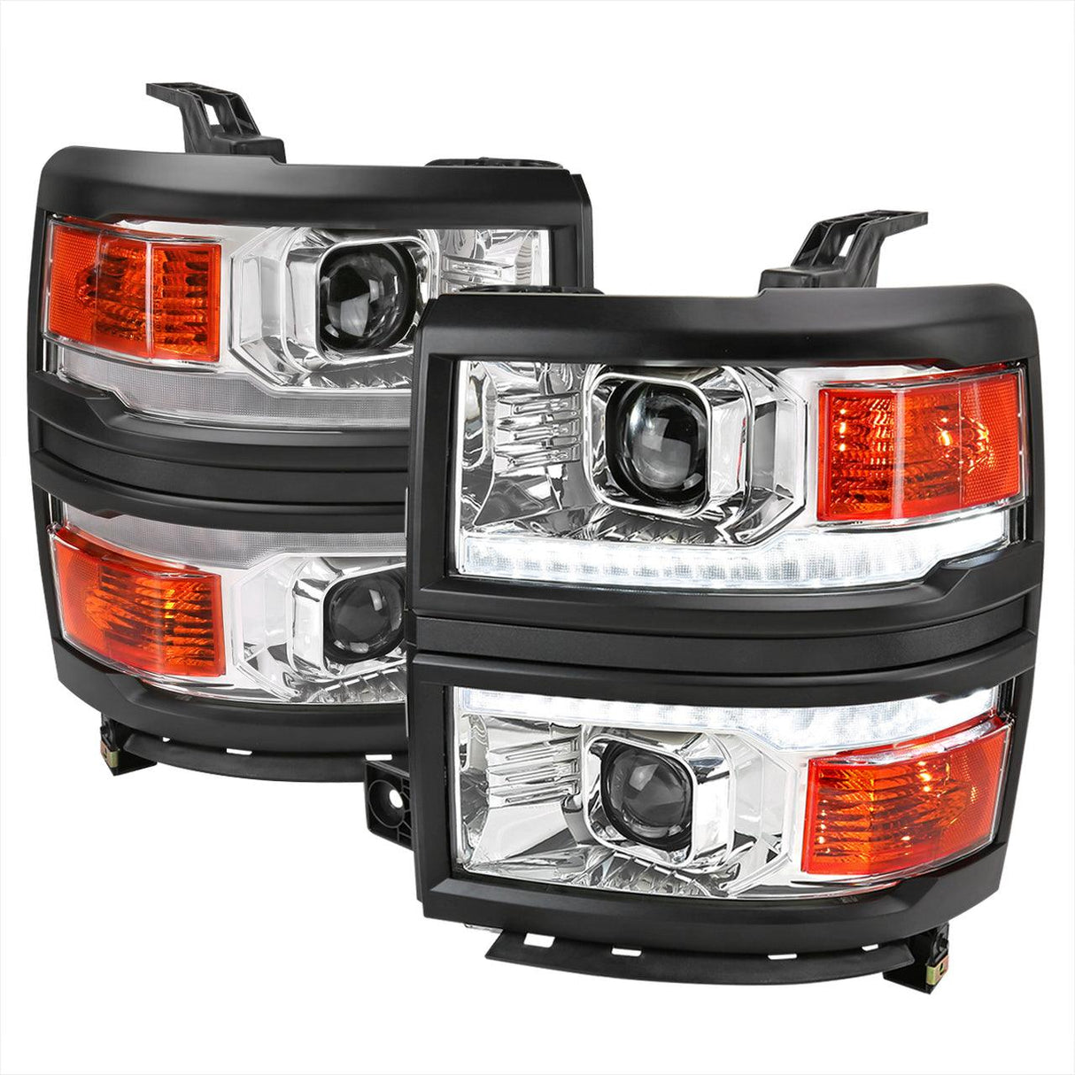 Spec-D Projector Headlights Silverado (14-15) Switchback Sequential w/ LED Bar - Black / Chrome