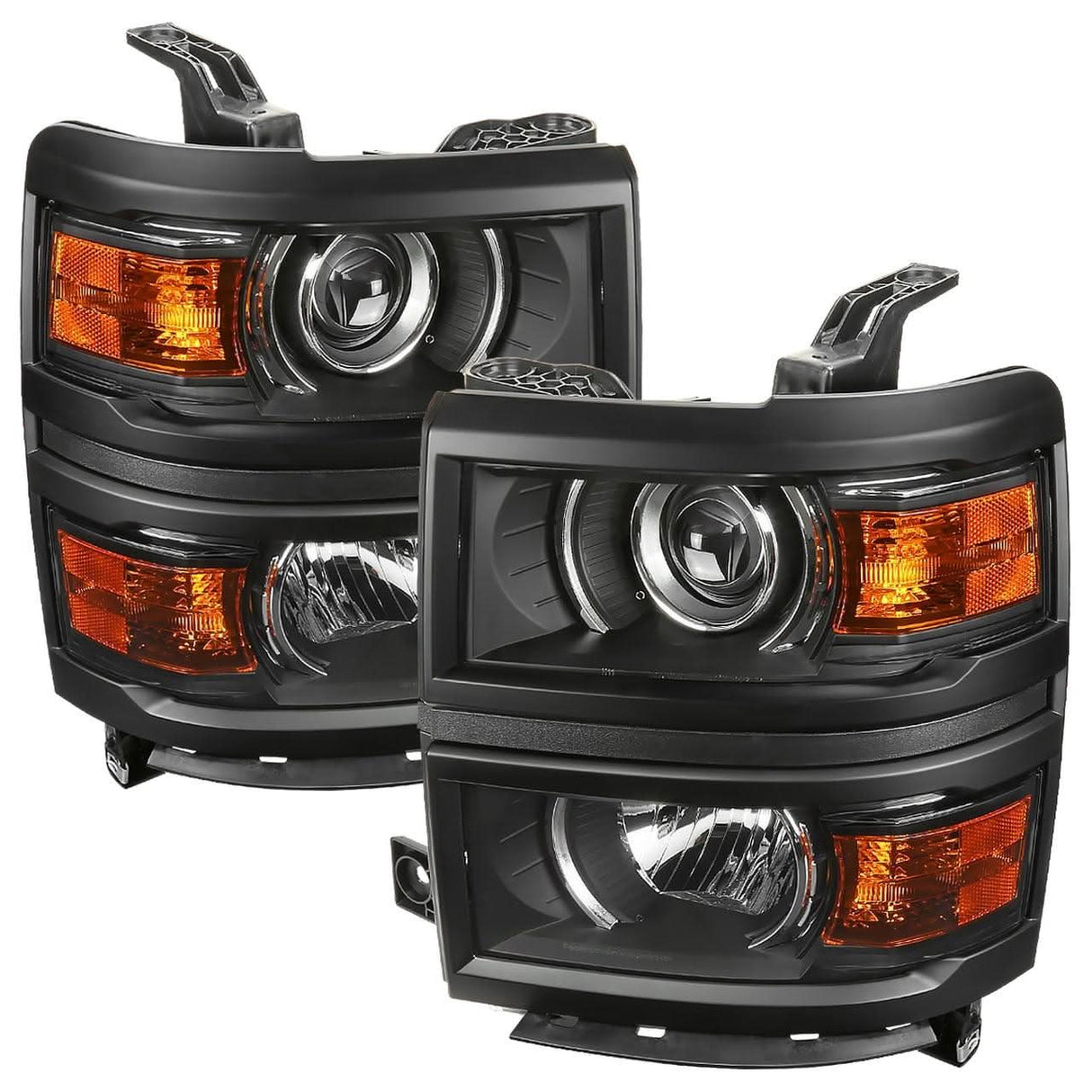 Spec-D Projector Headlights Chevy Silverado 1500 (2014-2015) Amber Corners / Black Housing