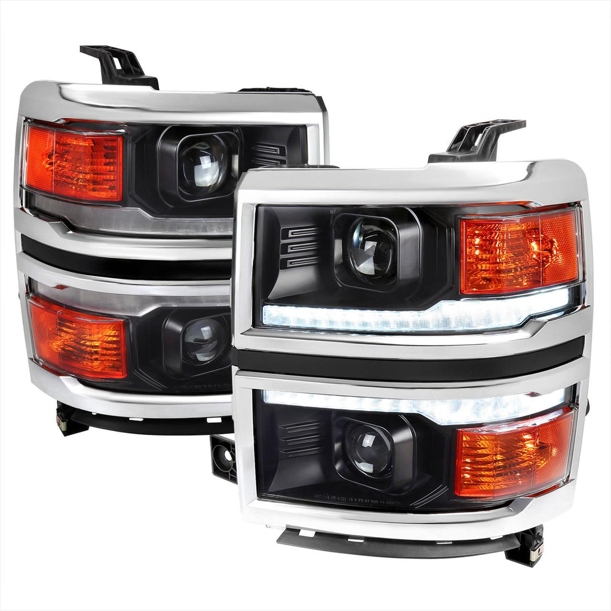 Spec-D Projector Headlights Silverado (14-15) Switchback Sequential w/ LED Bar - Black / Chrome