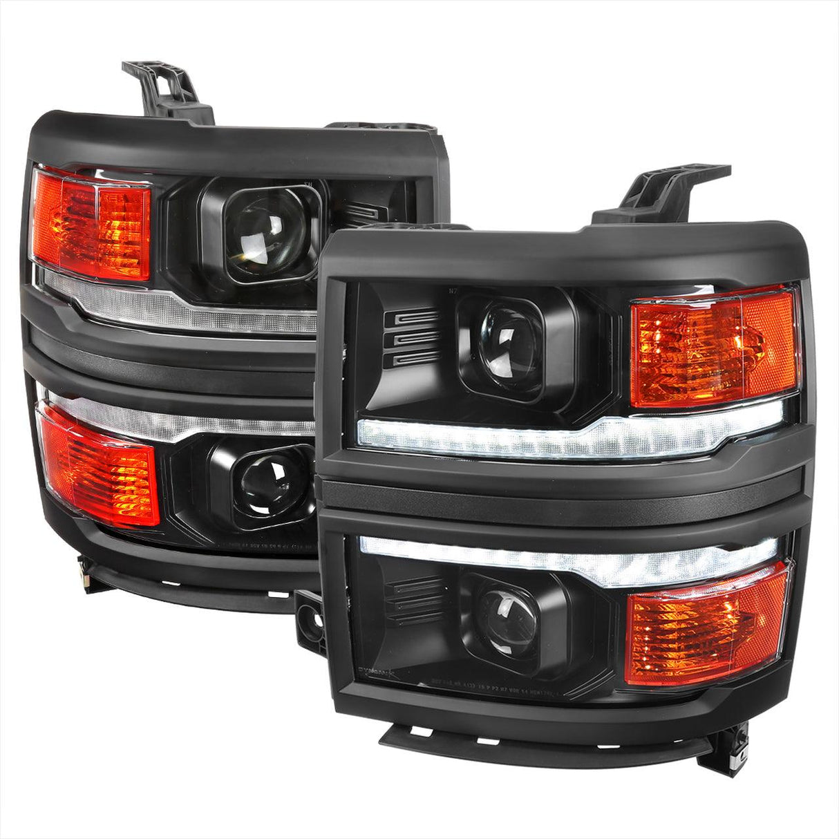 Spec-D Projector Headlights Silverado (14-15) Switchback Sequential w/ LED Bar - Black / Chrome