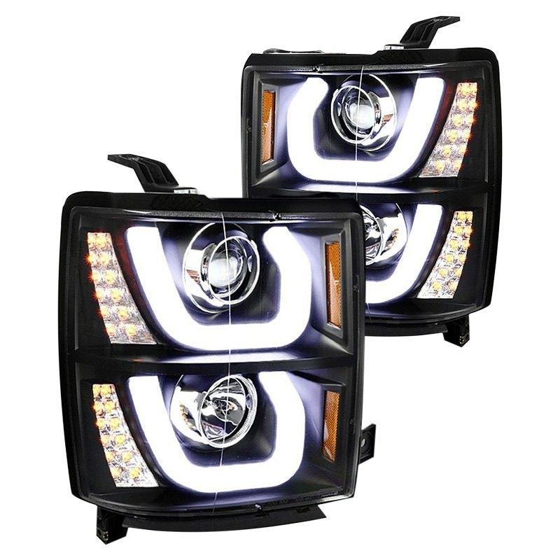 Spec-D Projector Headlights Chevy Silverado (2014-2015) U Bar w/ LED - Black / Tinted / Chrome