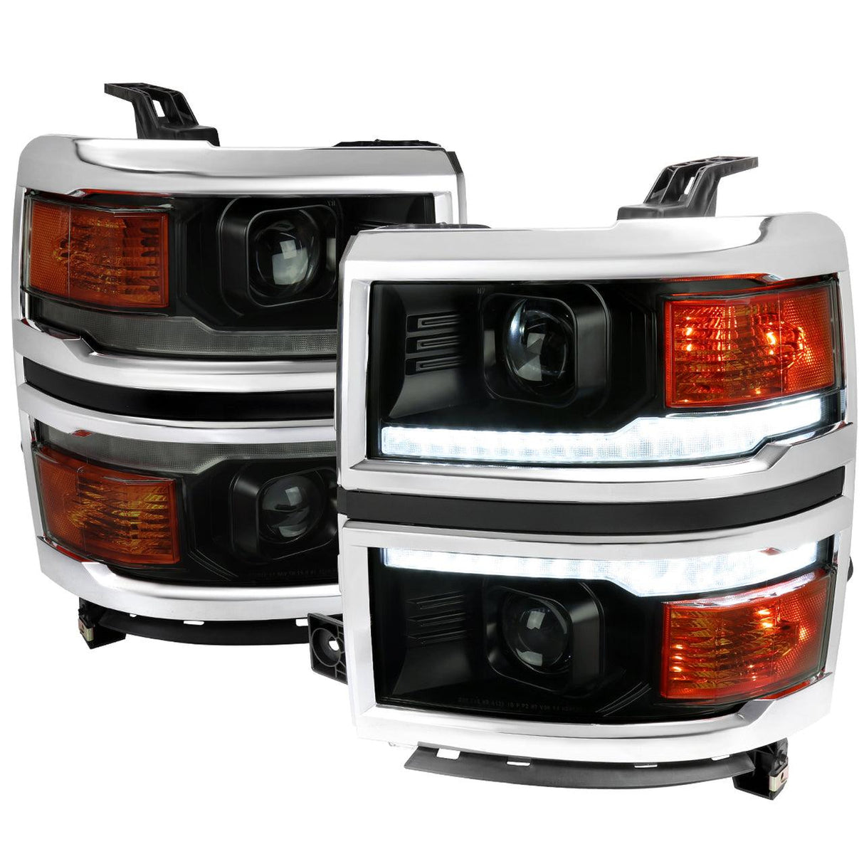 Spec-D Projector Headlights Silverado (14-15) Switchback Sequential w/ LED Bar - Black / Chrome