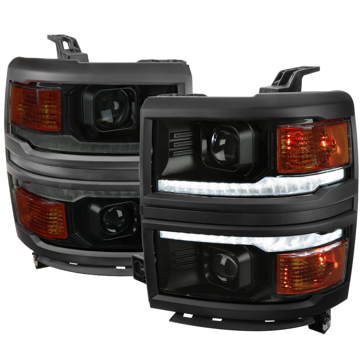 Spec-D Projector Headlights Silverado (14-15) Switchback Sequential w/ LED Bar - Black / Chrome