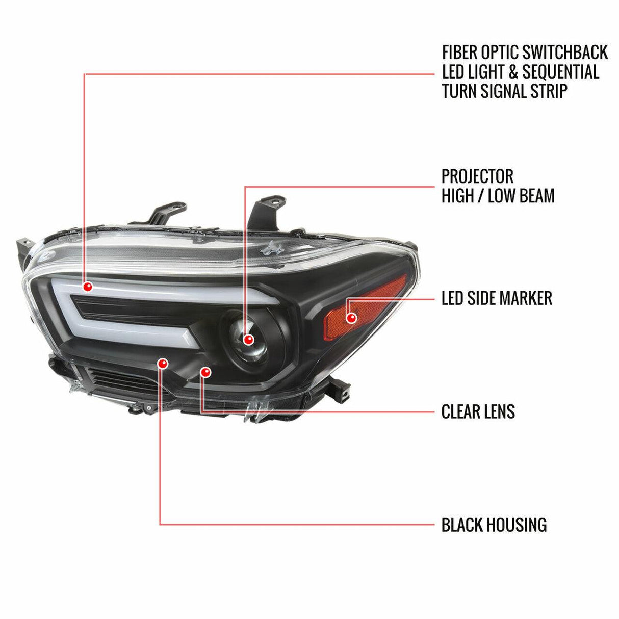 Spec-D Projector Headlights Toyota Tacoma (2016-2022) Switchback Sequential LED DRL - Black / Chrome / Smoked