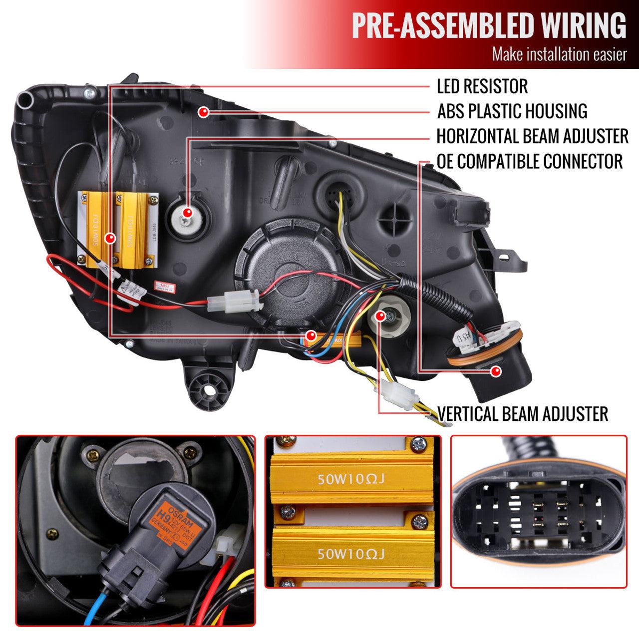 Mercedes C250 C300 C400 C450 Sedan W205 - Black / Chrome Projector Headlights LED DRL Bar (2015-2018) - K2 Industries