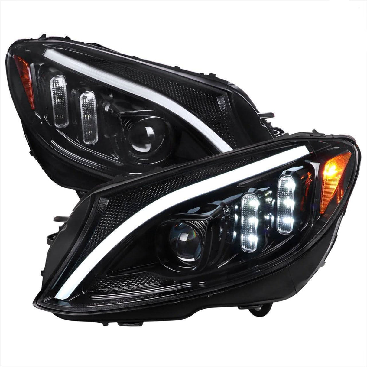 Mercedes C250 C300 C400 C450 Sedan W205 - Black / Chrome Projector Headlights LED DRL Bar (2015-2018) - K2 Industries