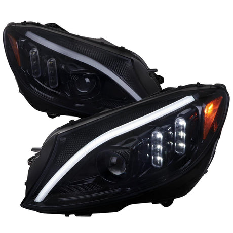 Mercedes C250 C300 C400 C450 Sedan W205 - Black / Chrome Projector Headlights LED DRL Bar (2015-2018) - K2 Industries