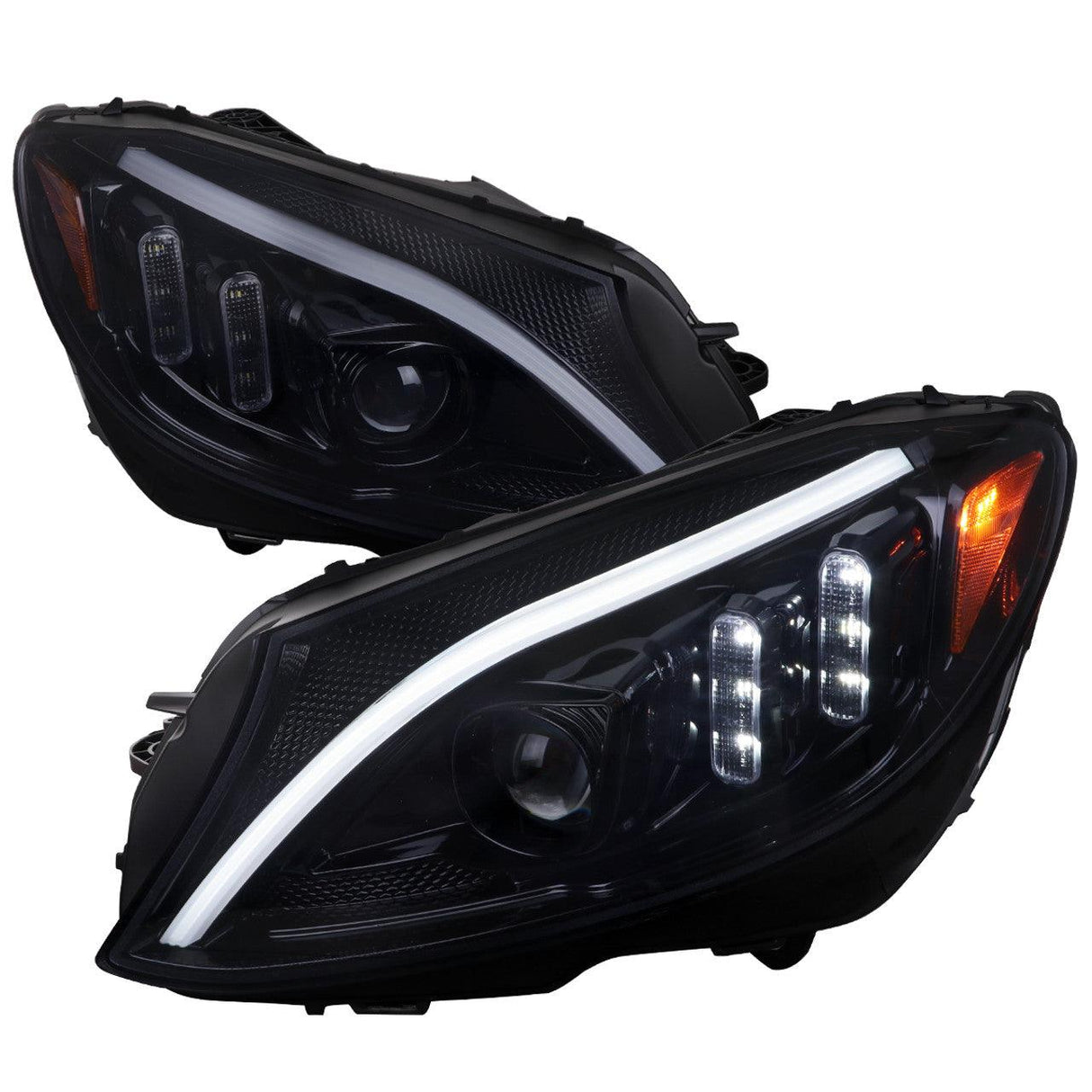 Mercedes C250 C300 C400 C450 Sedan W205 - Black / Chrome Projector Headlights LED DRL Bar (2015-2018) - K2 Industries