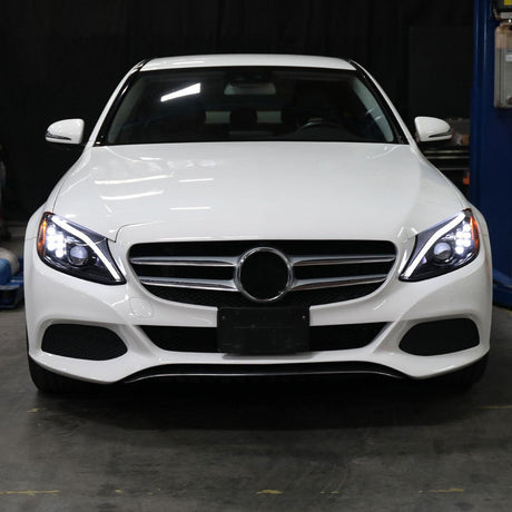 Mercedes C250 C300 C400 C450 Sedan W205 - Black / Chrome Projector Headlights LED DRL Bar (2015-2018) - K2 Industries