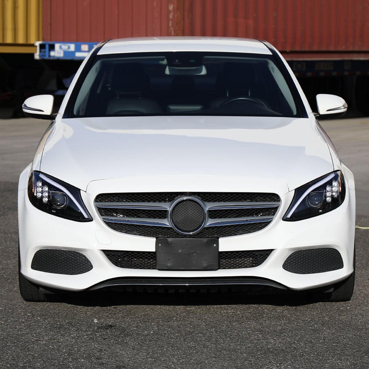 Mercedes C250 C300 C400 C450 Sedan W205 - Black / Chrome Projector Headlights LED DRL Bar (2015-2018) - K2 Industries