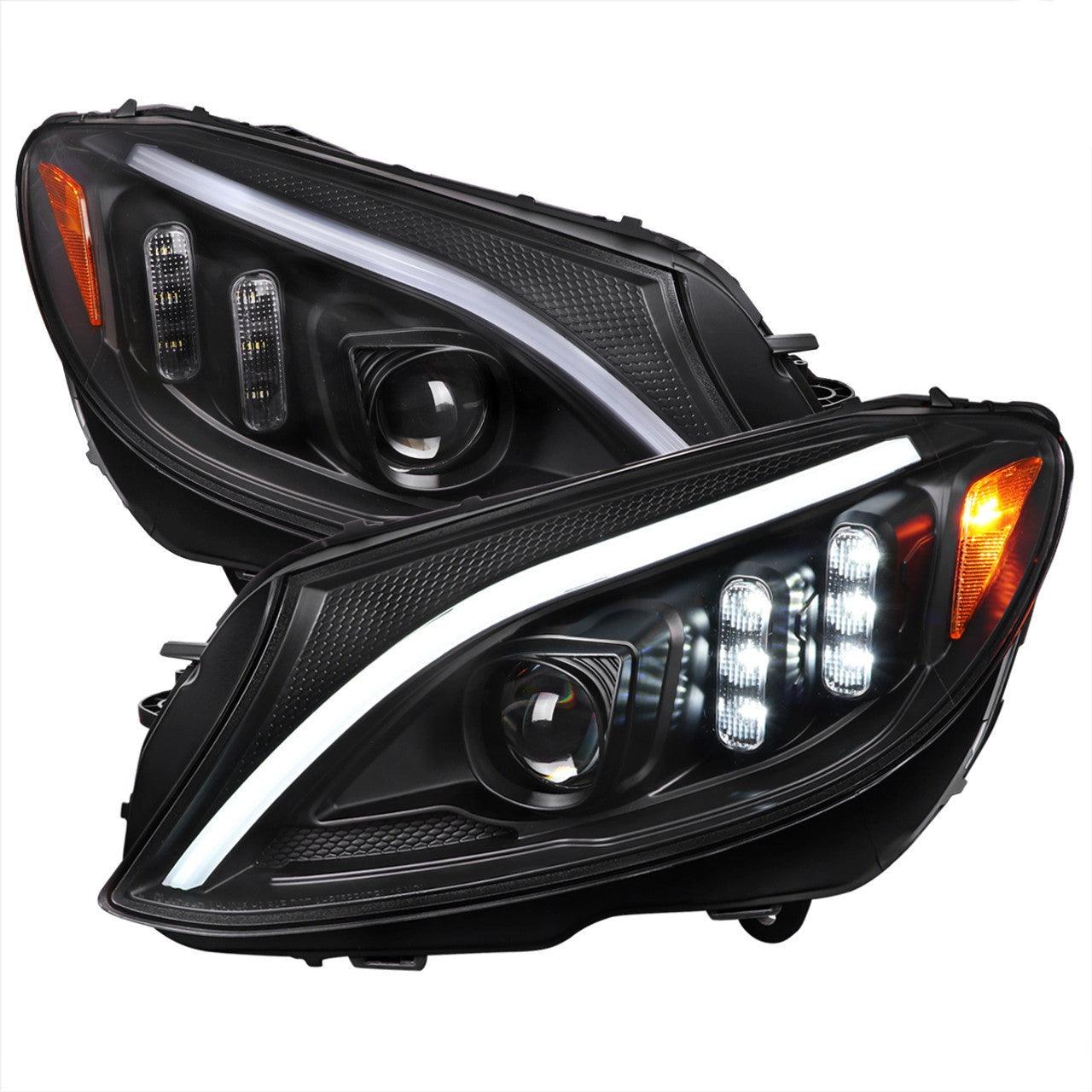 Mercedes C250 C300 C400 C450 Sedan W205 - Black / Chrome Projector Headlights LED DRL Bar (2015-2018) - K2 Industries