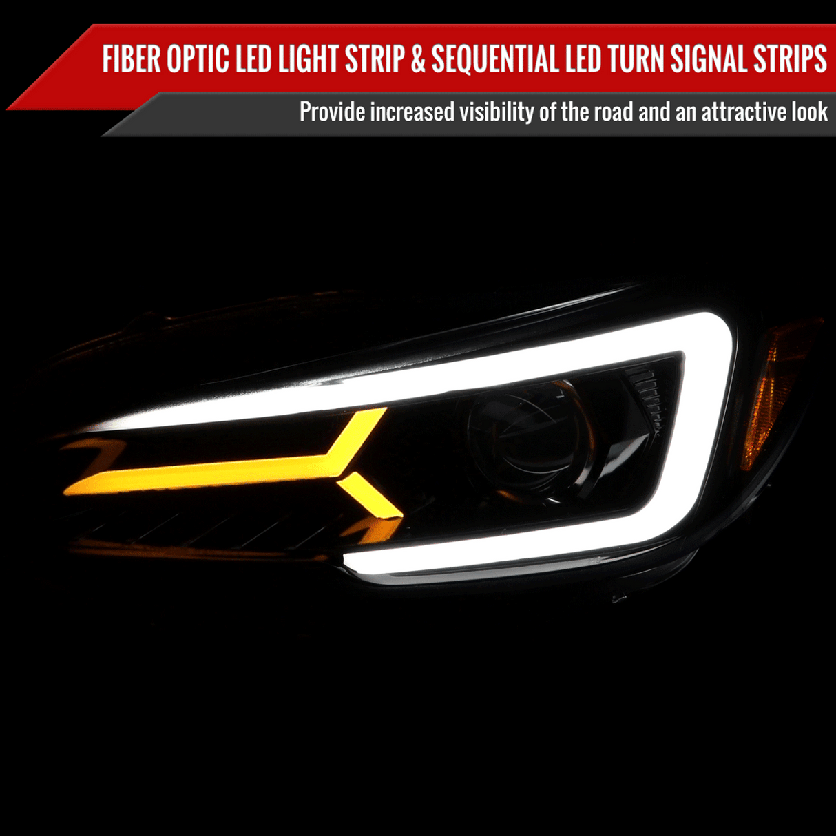 Spec-D Projector Headlights Subaru WRX STi (2015-2021) Black w/ Sequential Switchback LED DRL