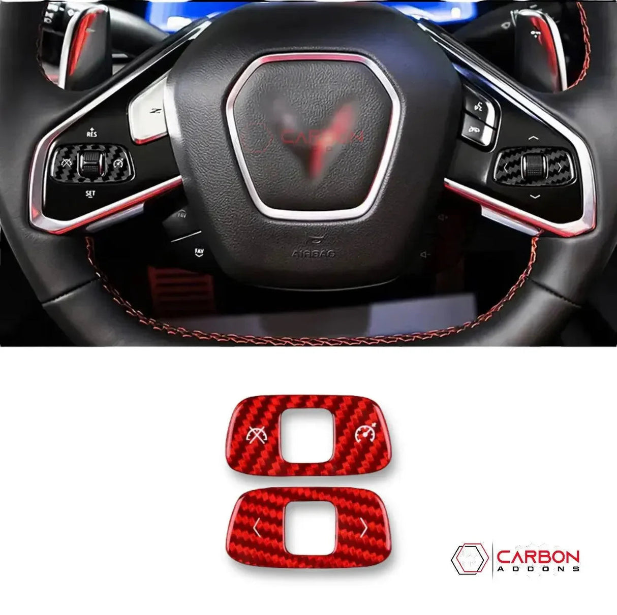 C8 Corvette Real Carbon Fiber Steering Wheel Roller Control Trim Covers | Interior Overlay (2020–2026)