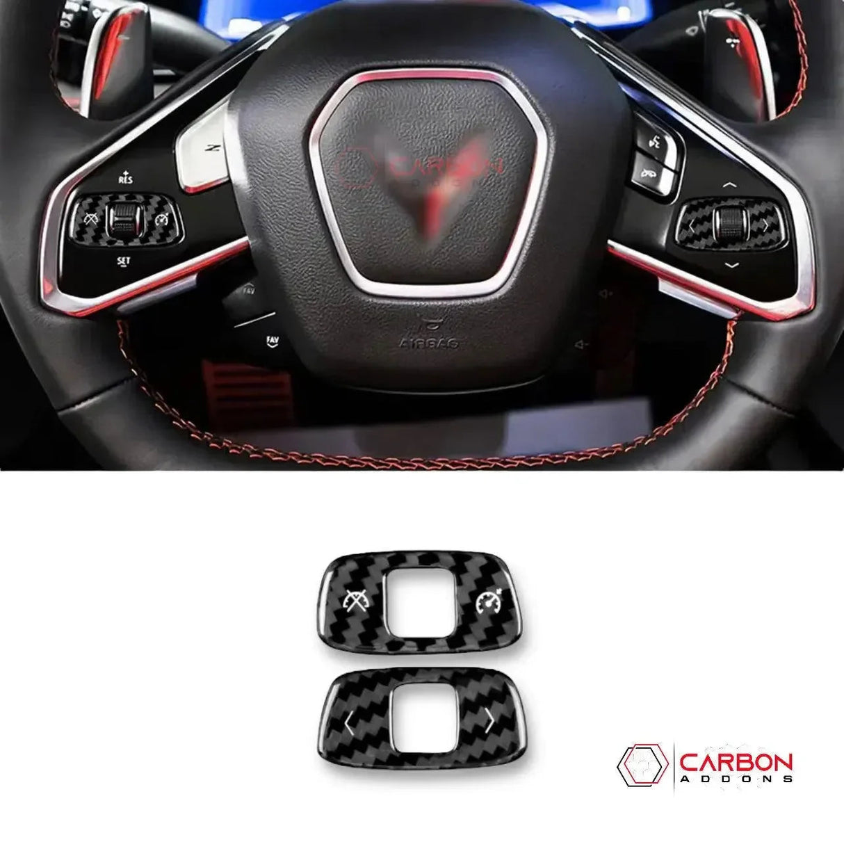 C8 Corvette Real Carbon Fiber Steering Wheel Roller Control Trim Covers | Interior Overlay (2020–2026)