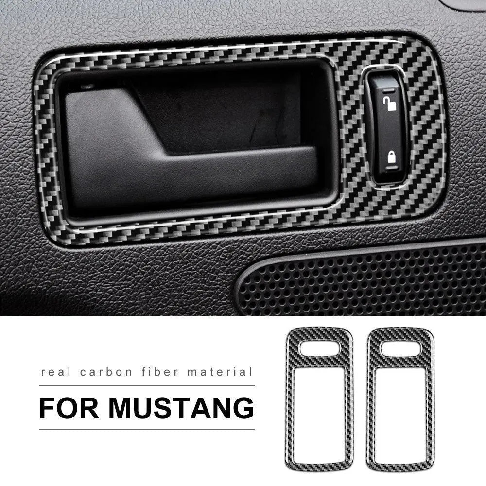 2pcs Set Carbon Fiber Interior Door Handle Trim Overlay For Mustang 2010-2014