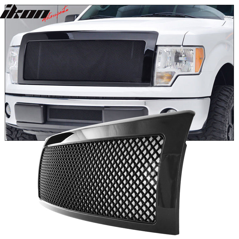 2009-2014Â Ford F-150 Gloss Black Front Upper Mesh Grille W/Shell ABS