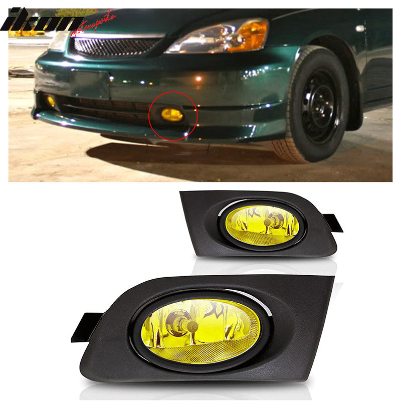 2001-2003Â Honda Civic Yellow Lens 2PCS Front Bumper Fog Lights Lamps