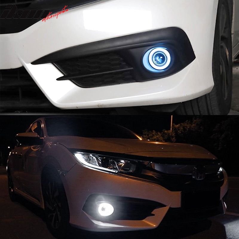 2016-2020 Honda Civic 2PCS LED Halo Angel Eyes Projector Fog Lights