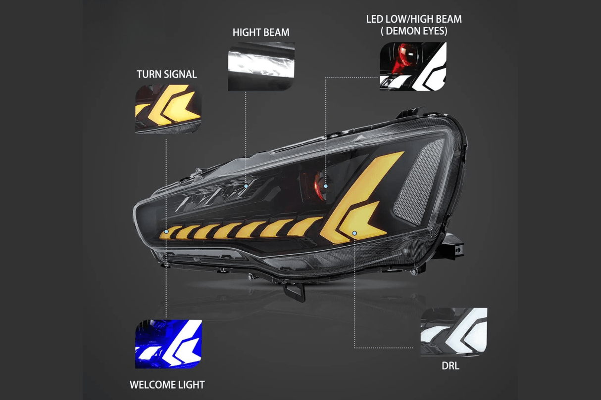 Mitsubishi Lancer Evo X Demon Eyes Dual Beam Projector Headlights (2008-2020) - K2 Industries
