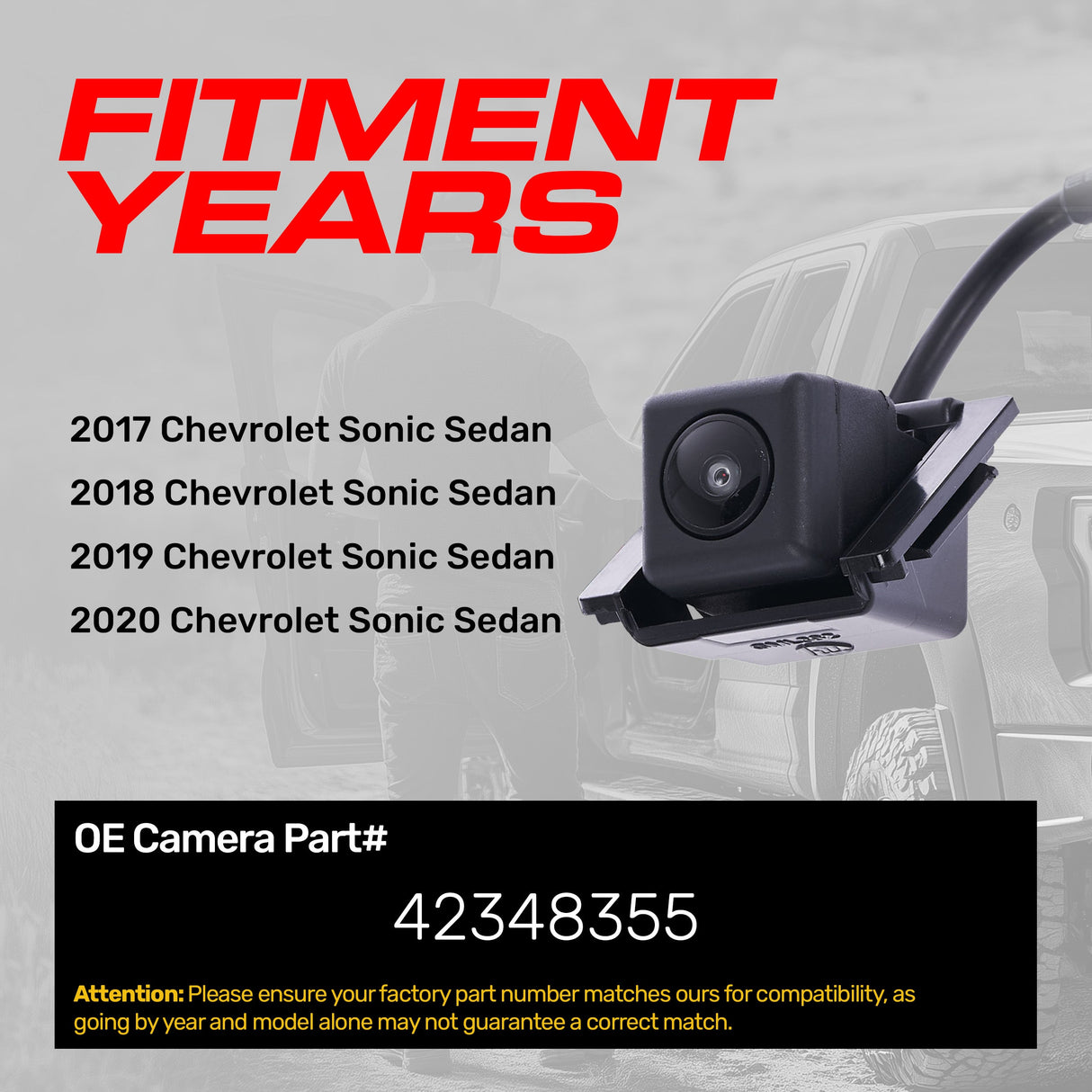 Chevrolet Sonic Sedan (2017-2020) OEM Replacement Backup Camera OE Part # 42348355