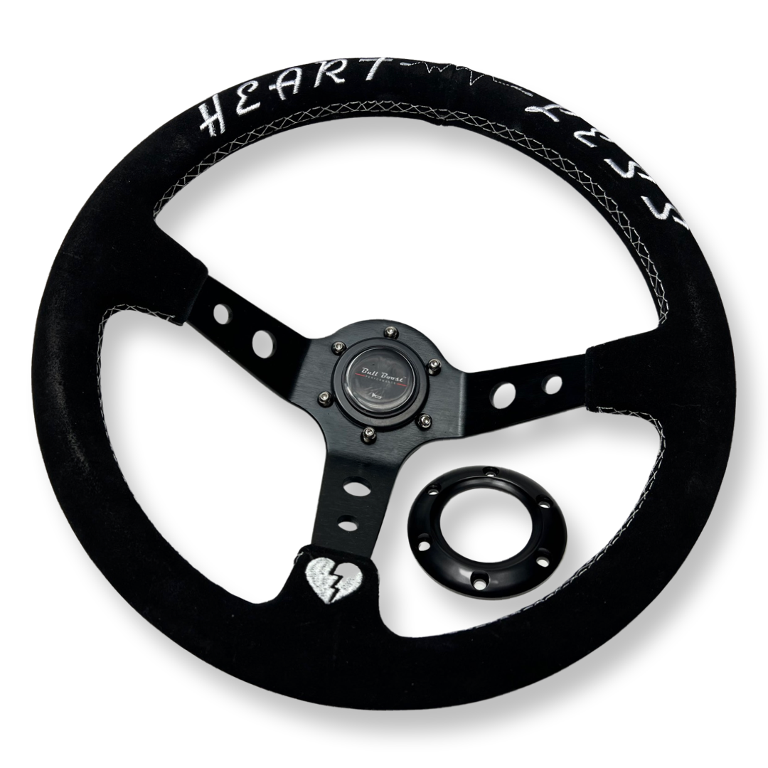 Universal 350mm 3"Deep Dish 6-Bolt Steering Wheel Black Suede Heartless