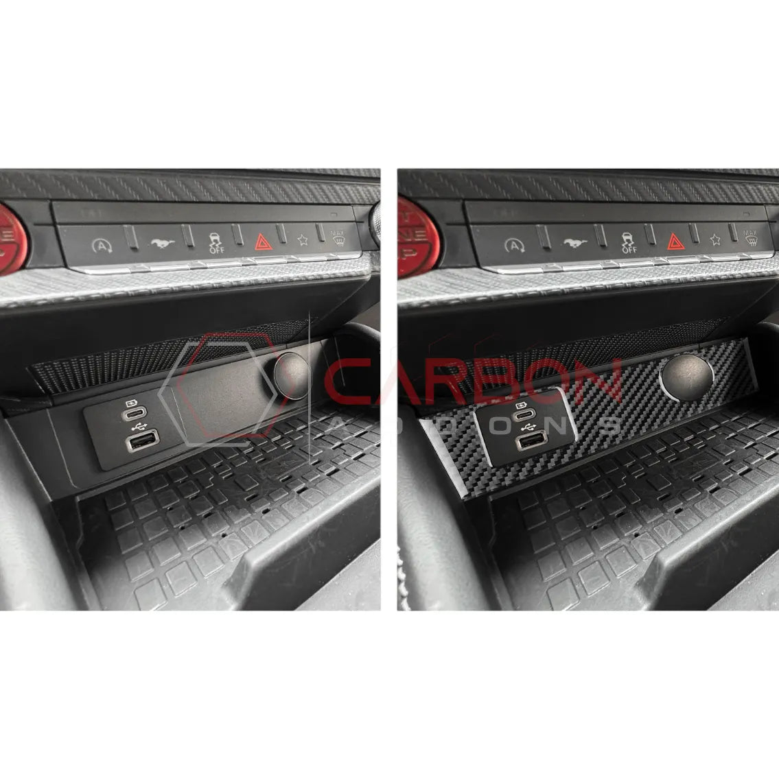 2024+ S650 Mustang Real Carbon Fiber USB/12v Outlet Trim Overlay