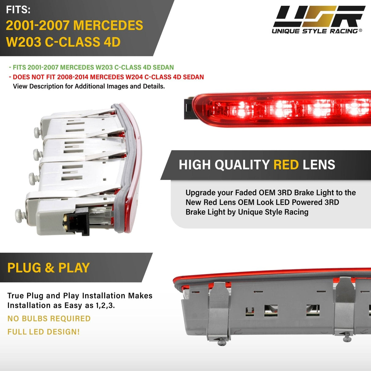 2001-2007 Mercedes W203 C Class 4d Sedan Depo 3rd Led Brake Light - Smoke