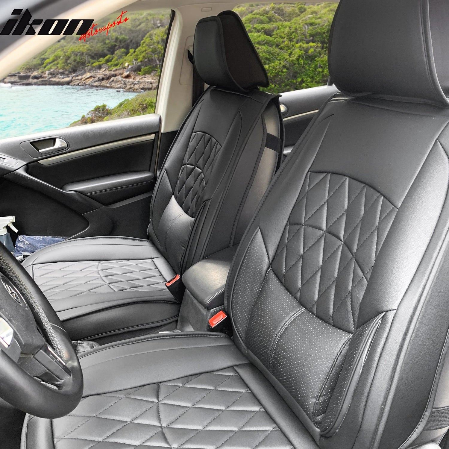 Universal PU Leather Car Seat Cover w/ Lumbar 04B Style Full Set