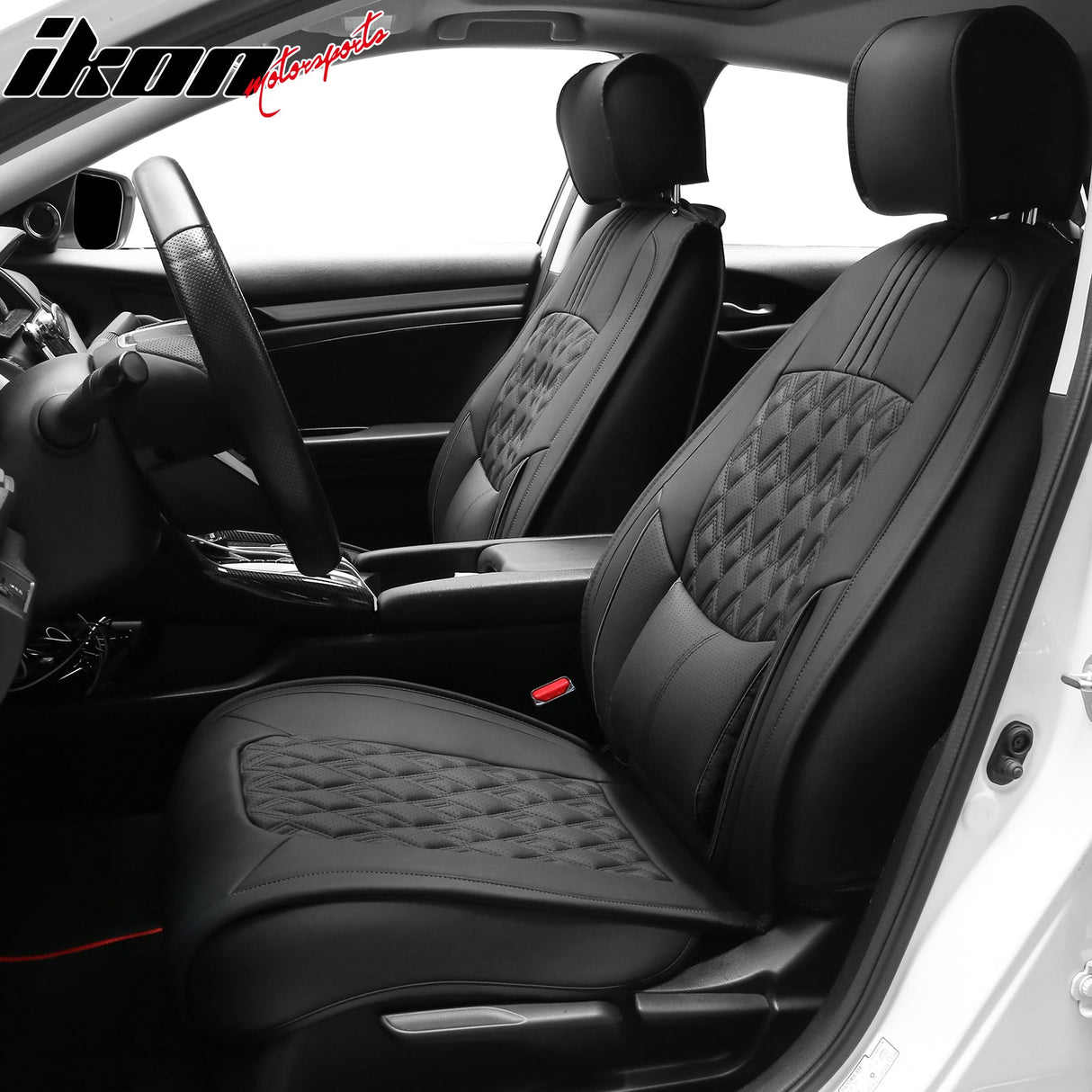 2016-2021 Honda Civic Seat Covers PU Leather Car Cushion w/ Lumbar