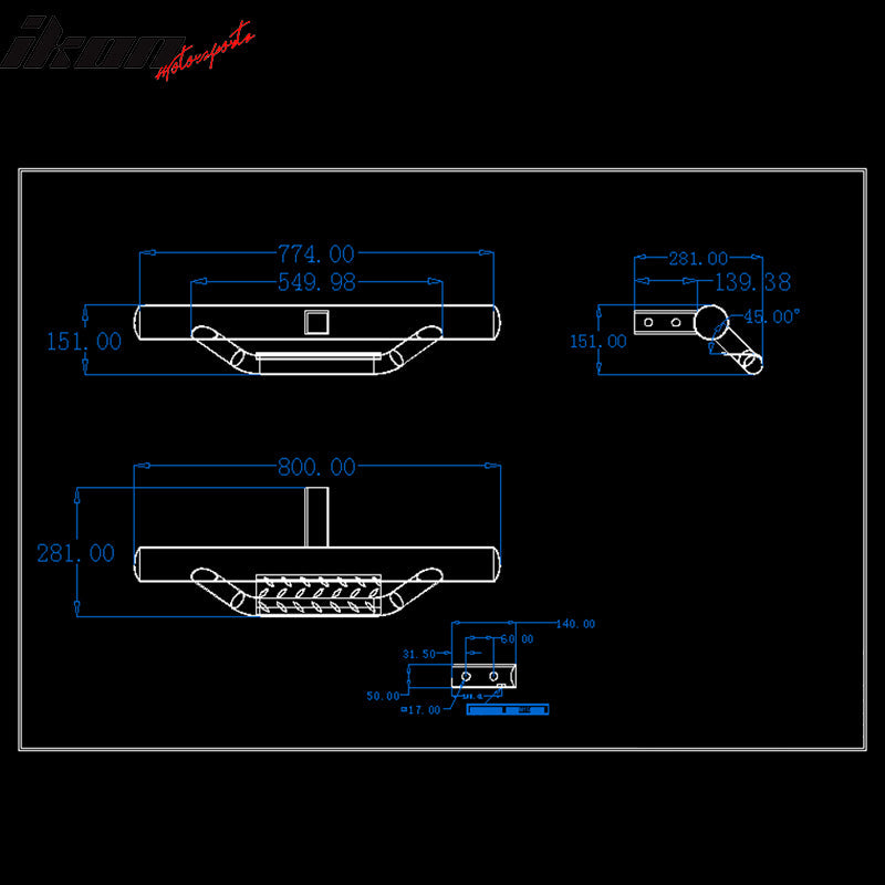 Universal Cabs V1 Black Powder Coated Rear Step Bumper Guard Steel