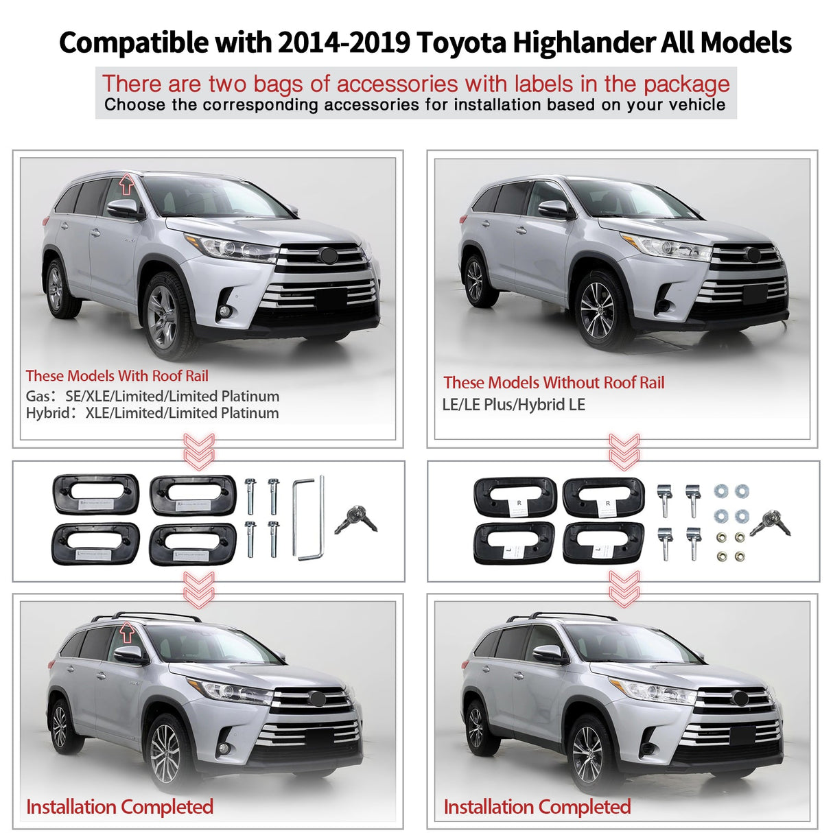 2014-2019 Toyota Highlander Roof Rack Cargo Carrier Cross Bar Aluminum