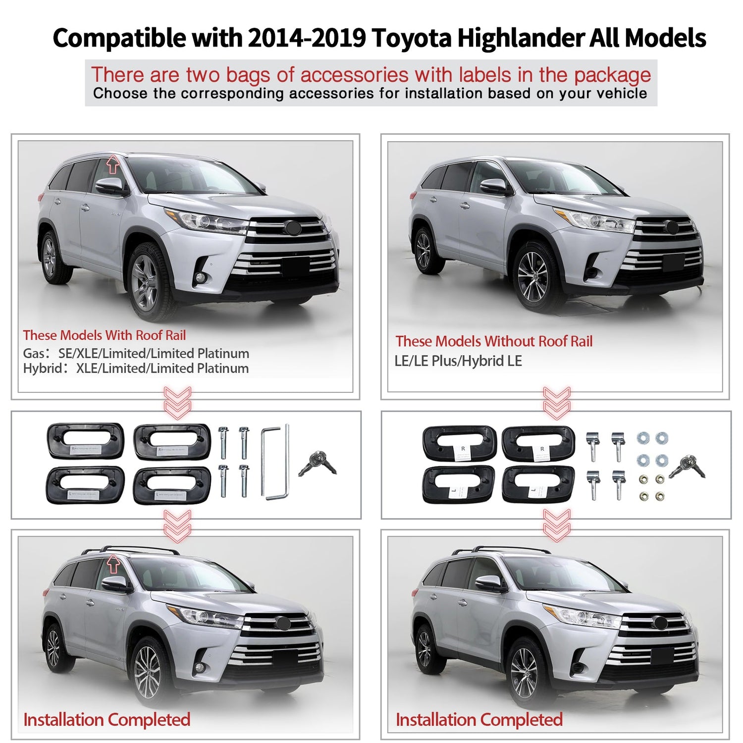 2014-2019 Toyota Highlander Roof Rack Cargo Carrier Cross Bar Aluminum