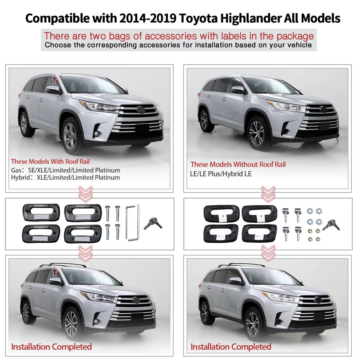 2014-2019 Toyota Highlander Roof Rack Cargo Carrier Cross Bar Aluminum