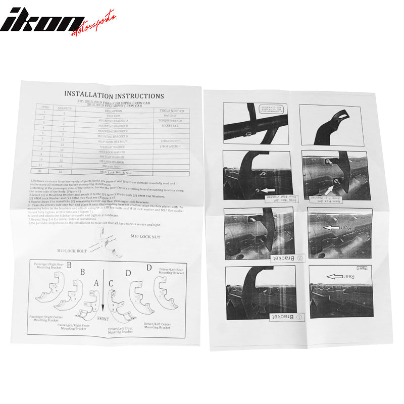 2015-2022 Ford F-150 SuperCrew Cab BCT Black Running Boards Side Step