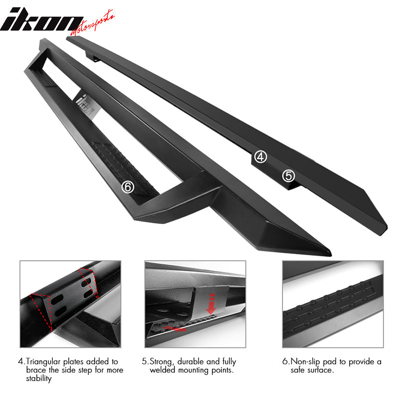 2007-2019 Chevy Silverado GMC Sierra IKON V1 Black Running Board Steel
