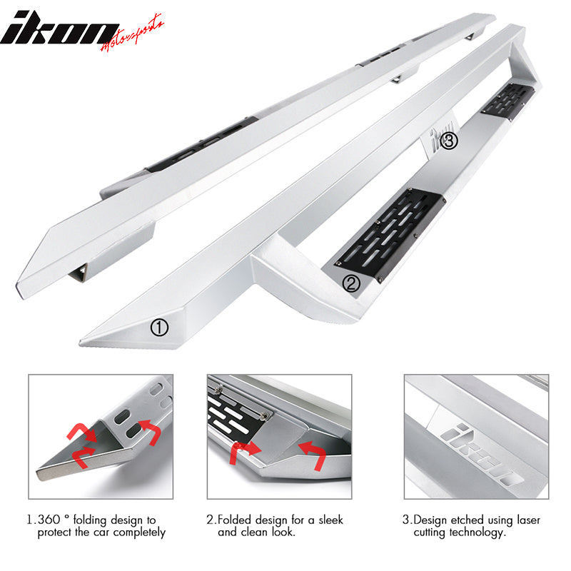 2007-2018 Chevy Silverado Sierra IKON V1 Silver Running Boards Steel