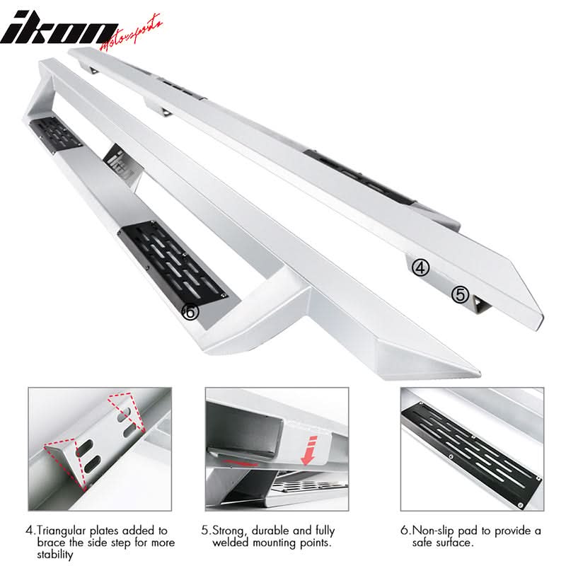 2007-2018 Chevy Silverado Sierra IKON V1 Silver Running Board Steel