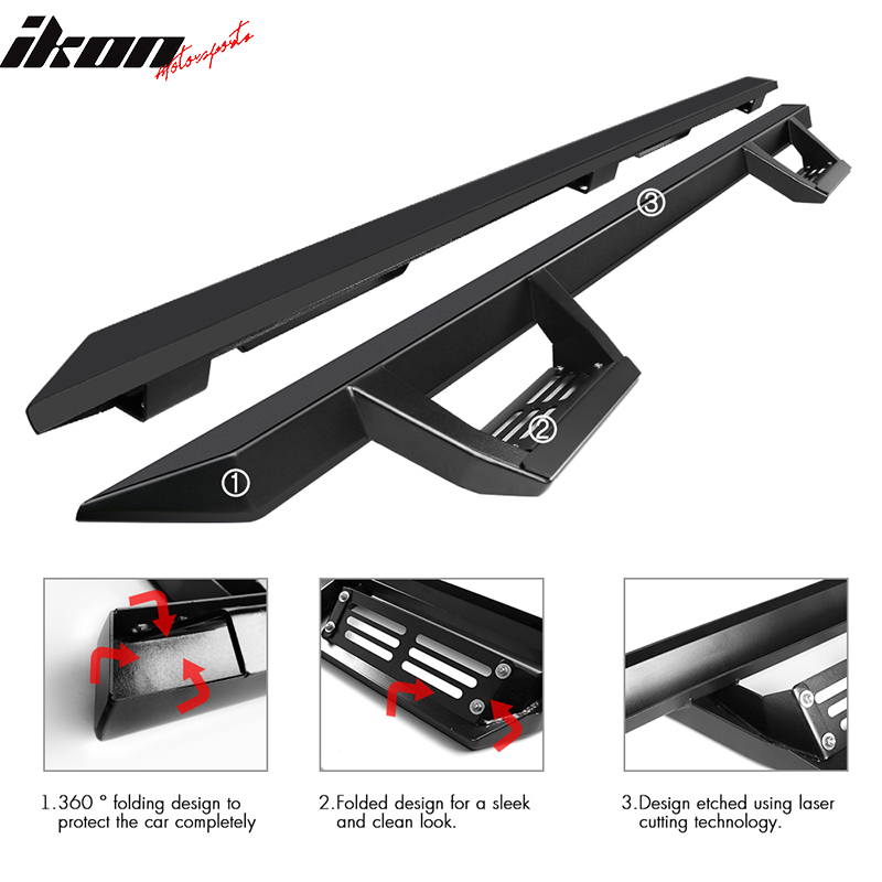 2009-2014 Ford F-150 Crew Cab IKON V2 Black Running Boards Solid Steel