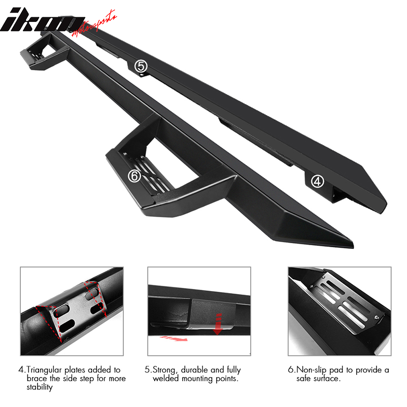 2009-2014 Ford F-150 Crew Cab IKON V2 Black Running Boards Solid Steel