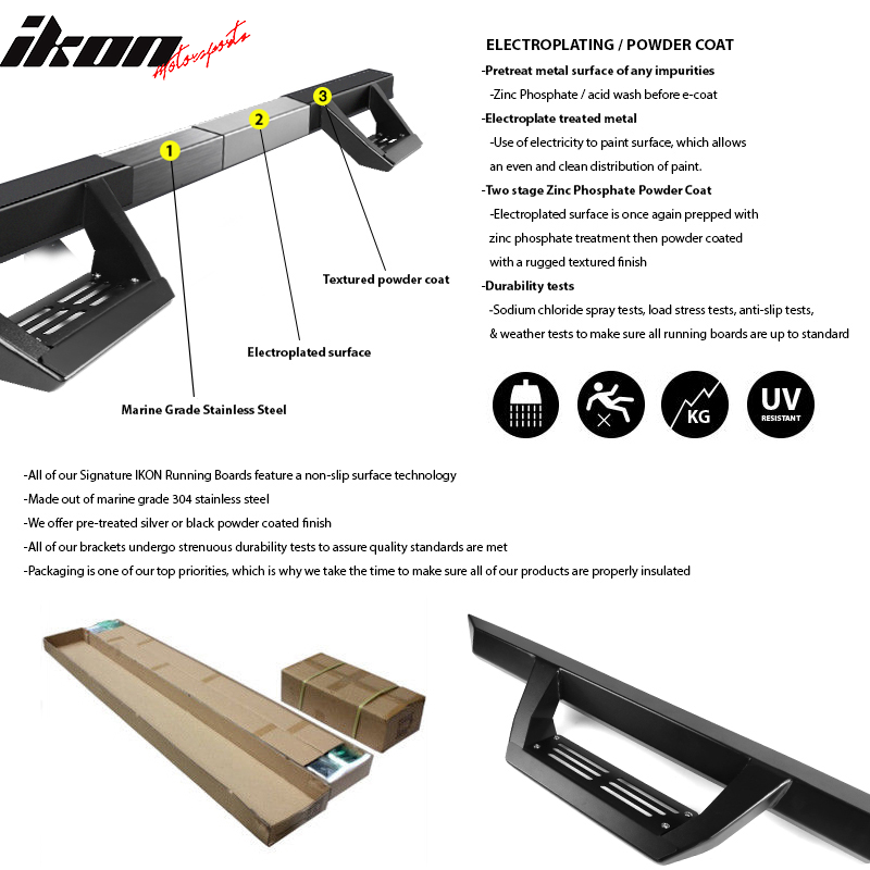 2009-2014 Ford F-150 Crew Cab IKON V2 Black Running Boards Solid Steel