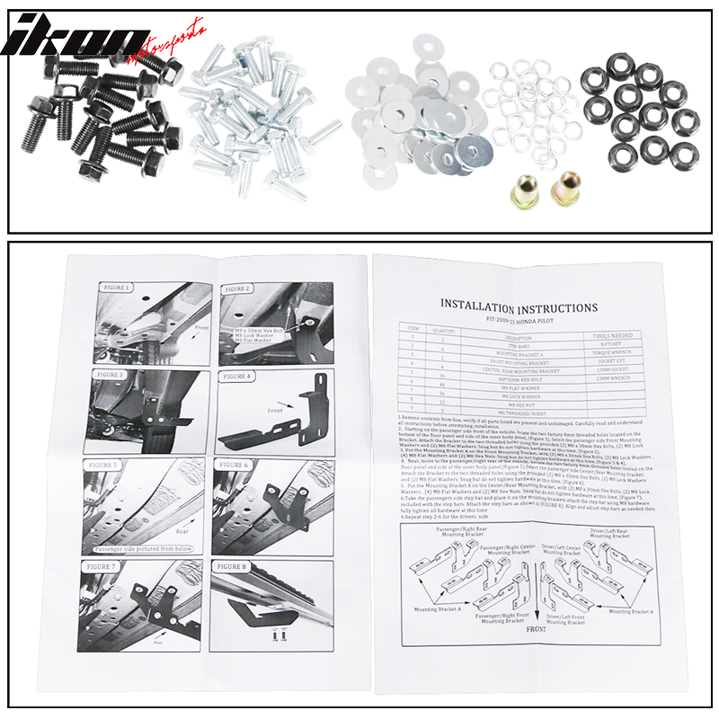 2009-2015 Honda Pilot V2 Style Running Boards Side Step Bars Aluminum