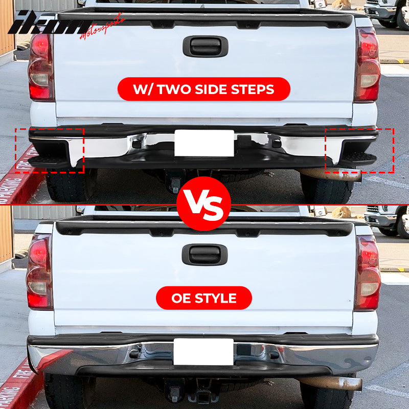 1999-2006 Chevy Silverado Sierra Chrome Black Rear Step Bumper Steel