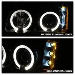 Spyder Signature Chevrolet Avalanche 1500/2500 / Silverado 1500/1500 HD/1500 HD Classic/2500/2500 HD/3500 02-06 Halo LED Projector Headlights Amber Reflector Black