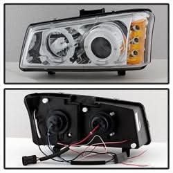 Spyder Signature Chevrolet Avalanche 1500/2500 / Silverado 1500/1500 HD/1500 HD Classic/2500/2500 HD/3500 02-06 Halo LED Projector Headlights Amber Reflector Chrome