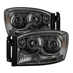 Spyder Signature Dodge Ram 1500/Ram 2500/Ram 3500 06-08 Uses T10 LED Ultra White LED Bulb Halo LED Projector Headlights Smoke