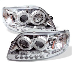 Spyder Signature Ford Expedition/F-150 97-02 1 pc. Halo LED Projector Headlights High 9005 And Low H3 Amber Reflector Chrome